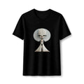 PURETE black fitted t-shirt featuring a stylized white graphic of an Afro Queen with a sculptural halo design.