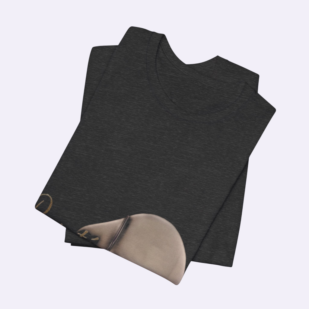 PURETE unisex black jersey short sleeve crew neck t-shirt folded neatly on a light background