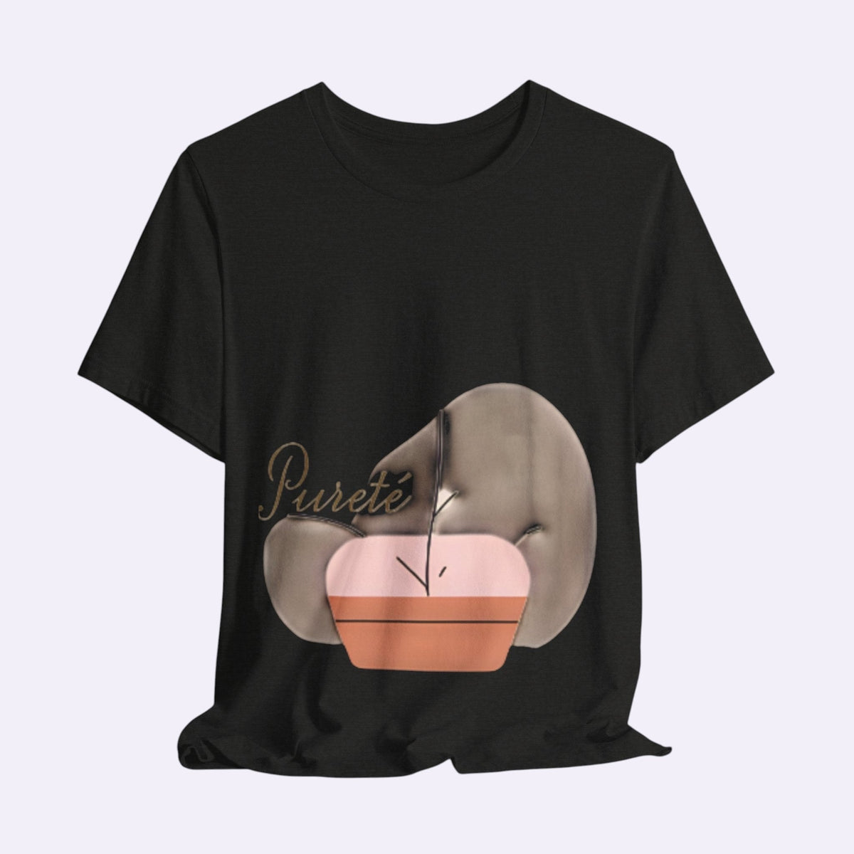 PURETE black unisex jersey short sleeve t-shirt with a minimalist abstract graphic print on the front.