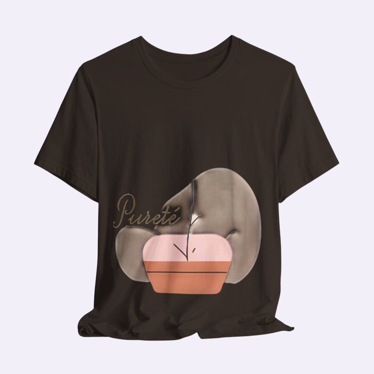 PURETE unisex black short sleeve jersey t-shirt with a minimalist abstract graphic print on the chest