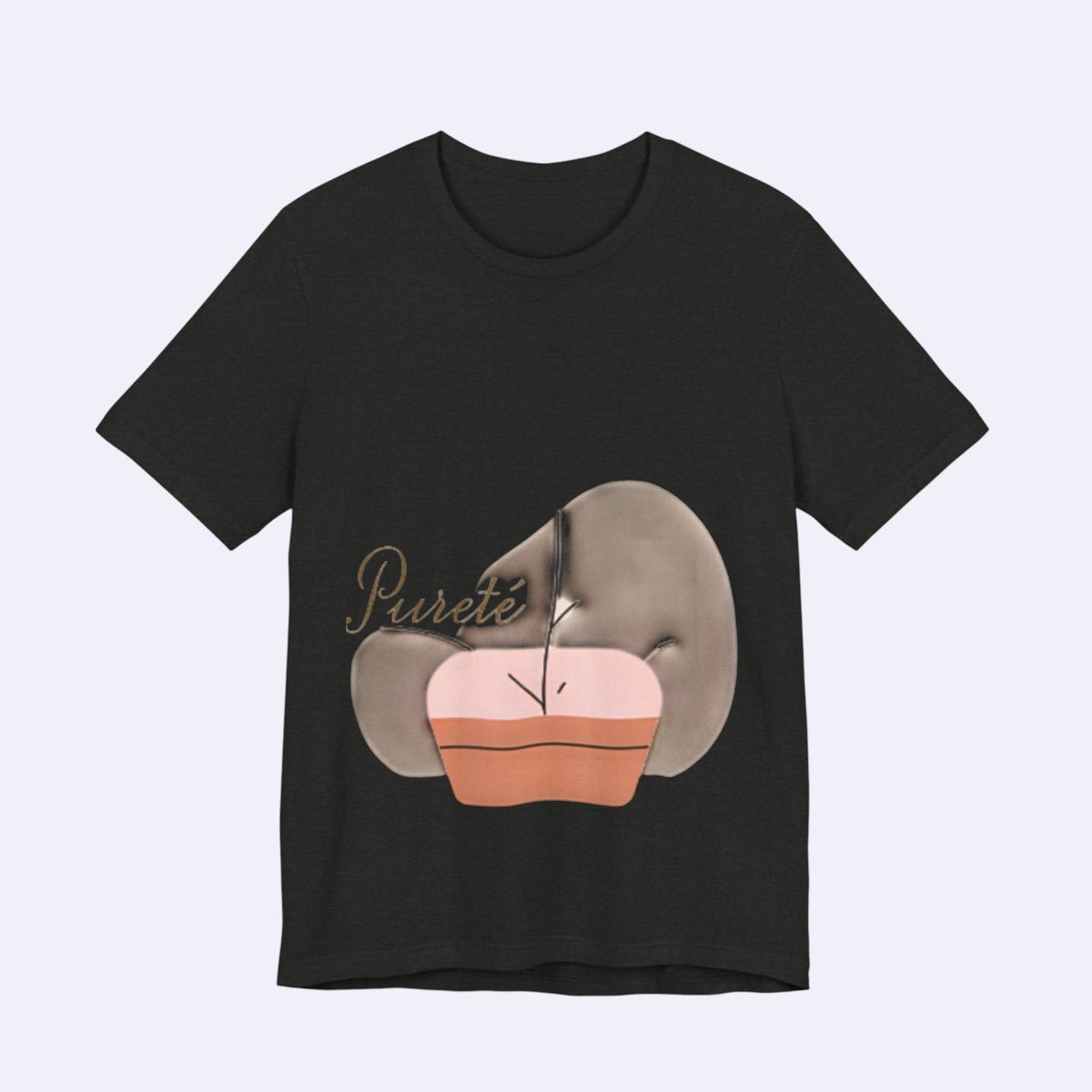 PURETE black unisex jersey short sleeve t-shirt with a graphic print featuring a stylized abstract shape