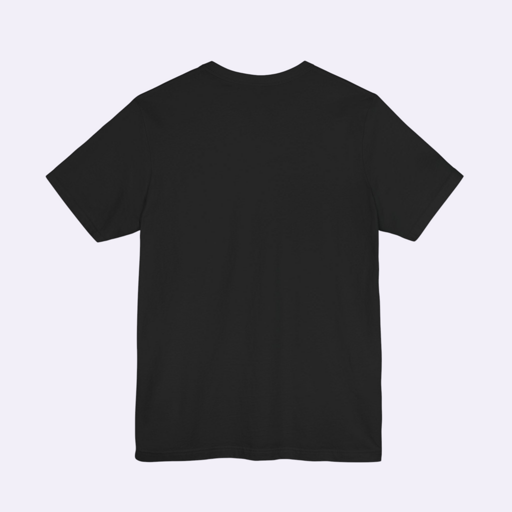 Back view of a plain black PURETE unisex jersey short sleeve t-shirt made from soft cotton.