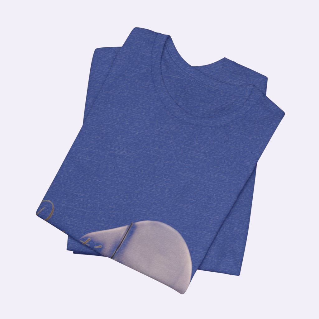 PURETE blue unisex jersey short sleeve crew neck t-shirt folded neatly on a light background