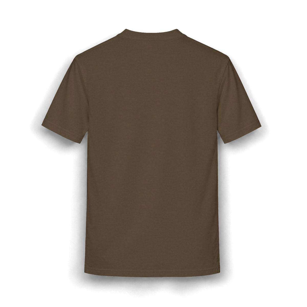 PURETE plain brown short-sleeve cotton blend t-shirt, back view, showing a clean minimalist design.