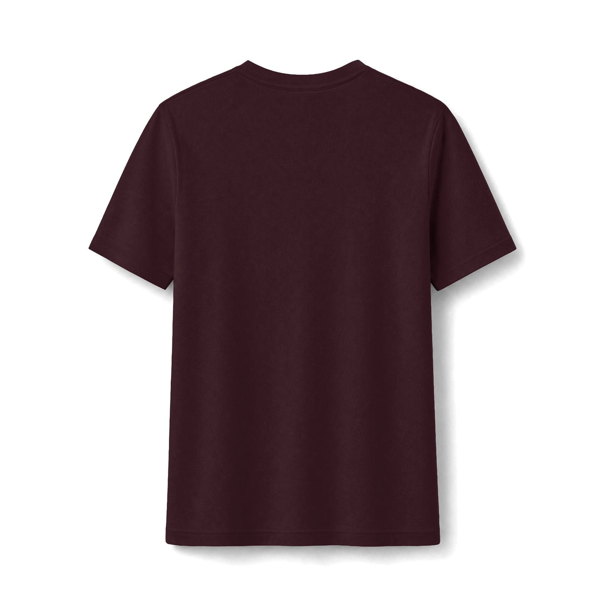 PURETE dark maroon women's slim-fit cotton-poly blend t-shirt, back view of a plain casual crewneck tee.