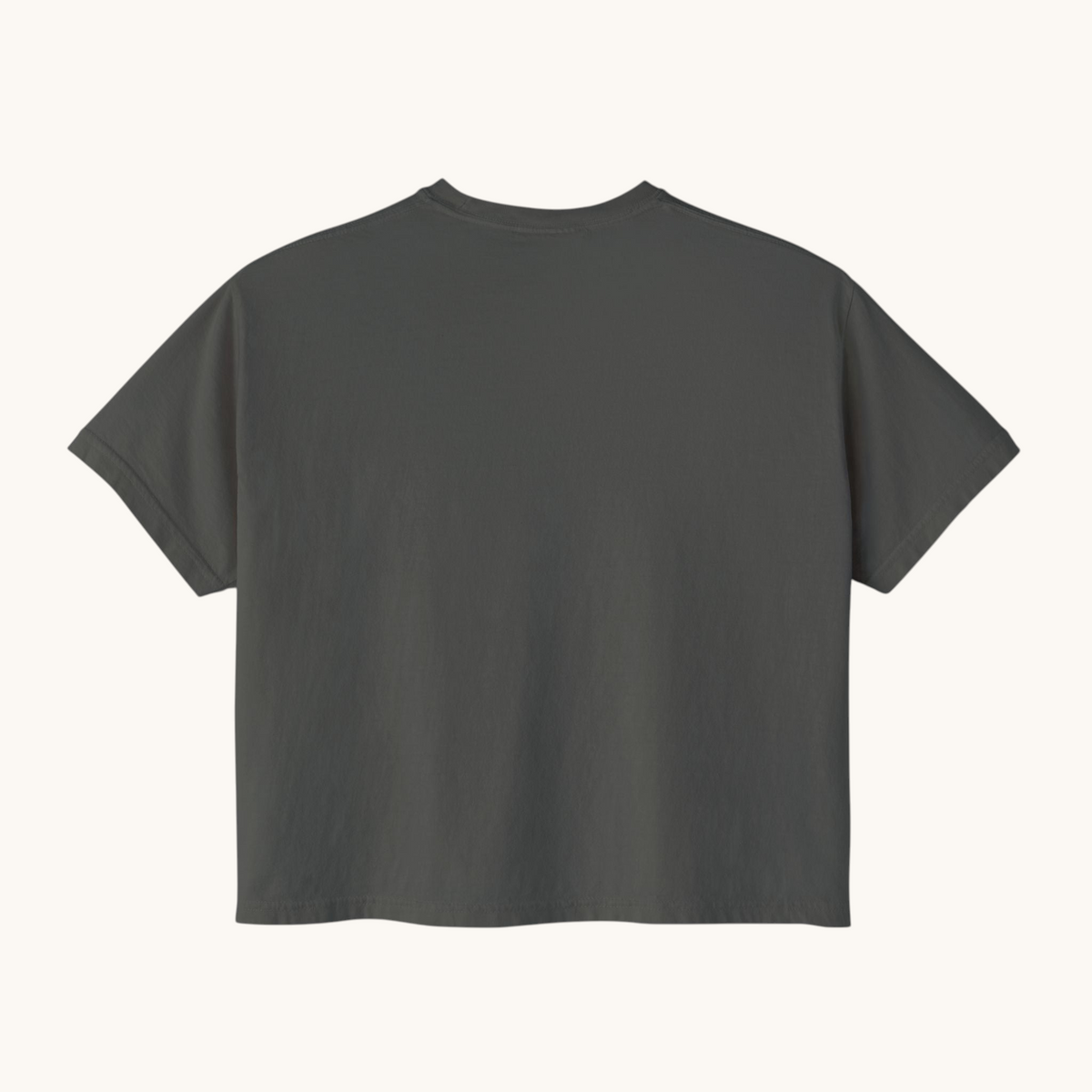 Back view of a PURETE women's charcoal grey oversized boxy t-shirt made from soft 100% ring-spun cotton.
