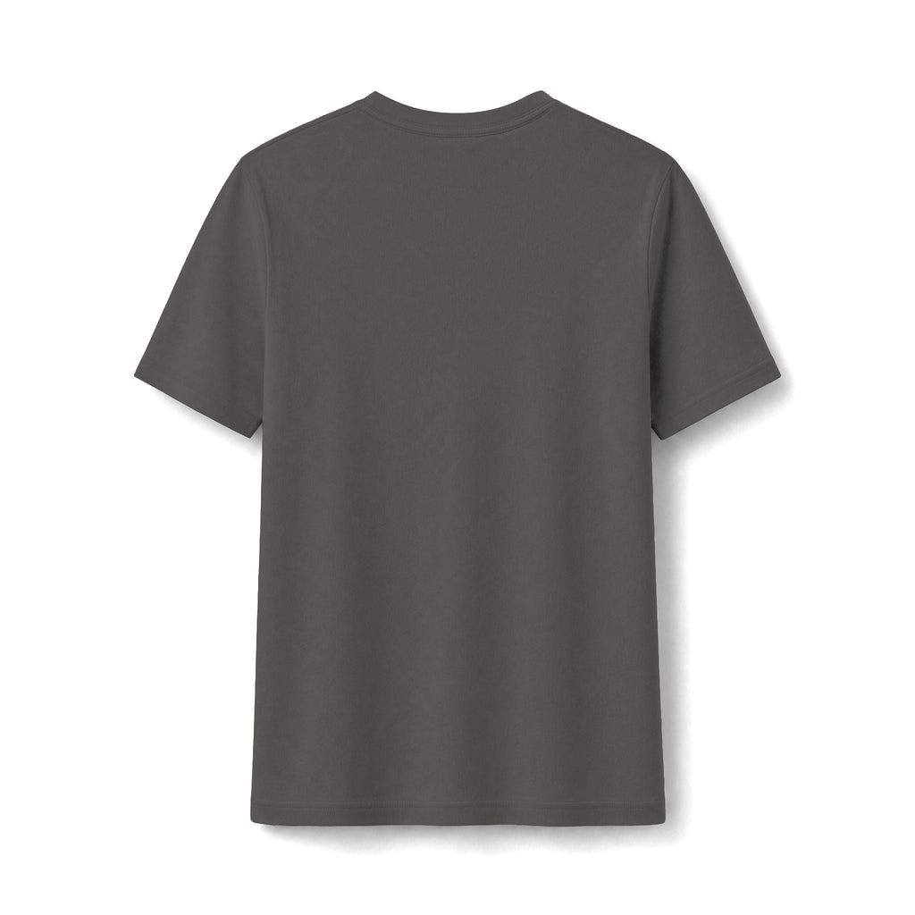 Back view of a plain charcoal grey PURETE fitted cotton-blend t-shirt with short sleeves and a crew neckline.