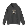 PURETE charcoal grey cotton-blend hoodie featuring a surreal graphic print of a person holding white flowers