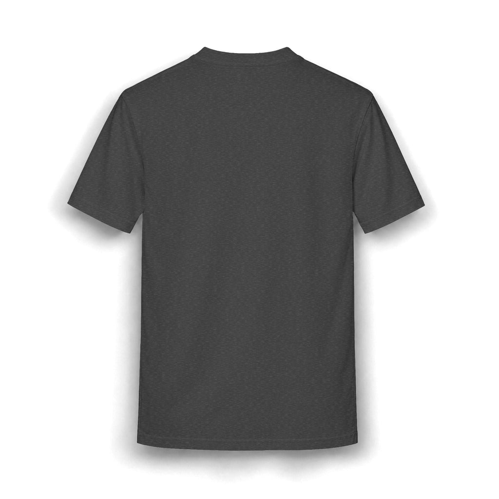 PURETE charcoal grey heathered cotton blend t-shirt, back view of a relaxed fit crew neck tee.