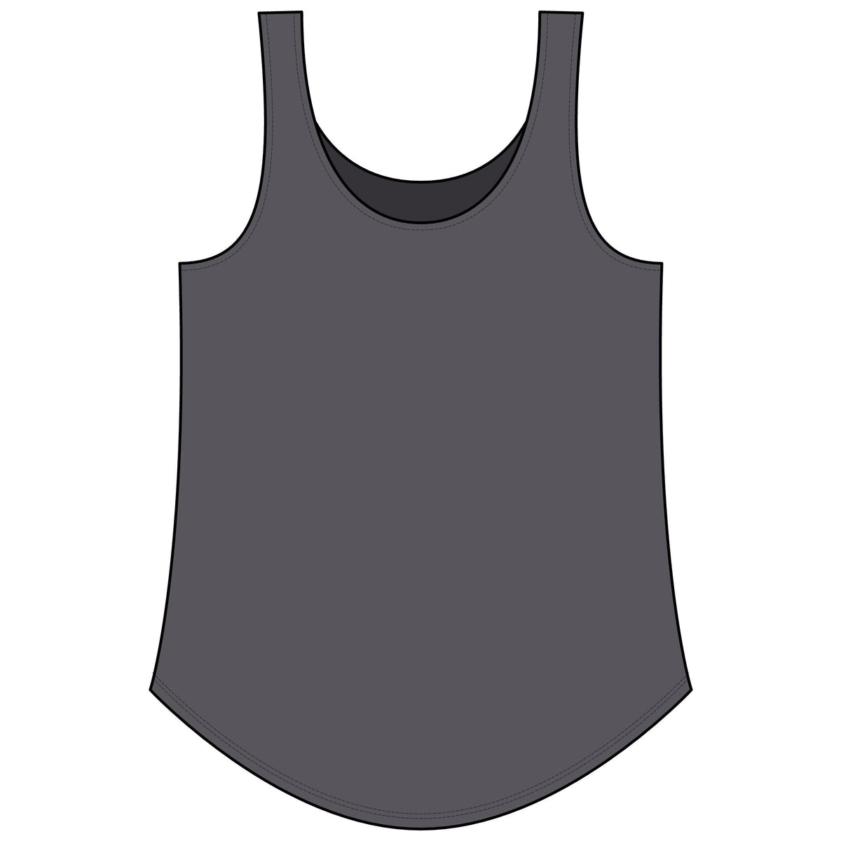 PURETE women's charcoal grey scoop neck tank top with a curved hem and side seams in a soft polyester cotton blend.