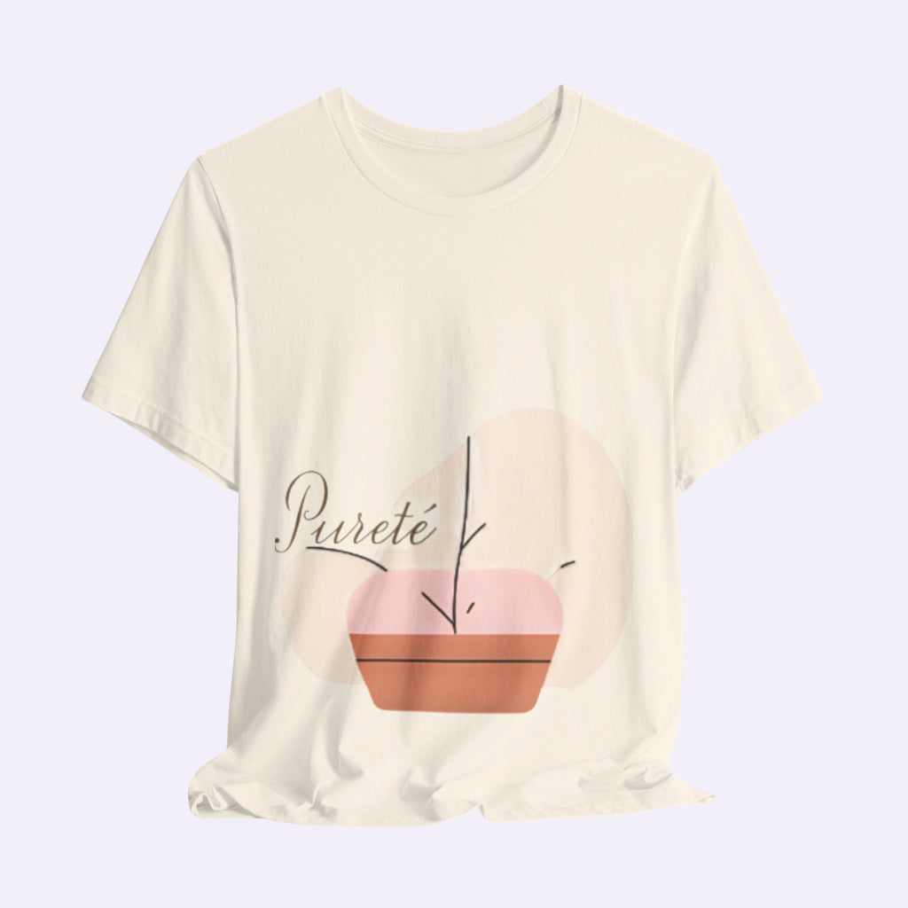 PURETE unisex cream short sleeve jersey t-shirt featuring a minimalist potted plant graphic print