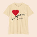 PURETE beige cotton blend t-shirt featuring a red heart and Progress Over Perfection hand-lettered graphic