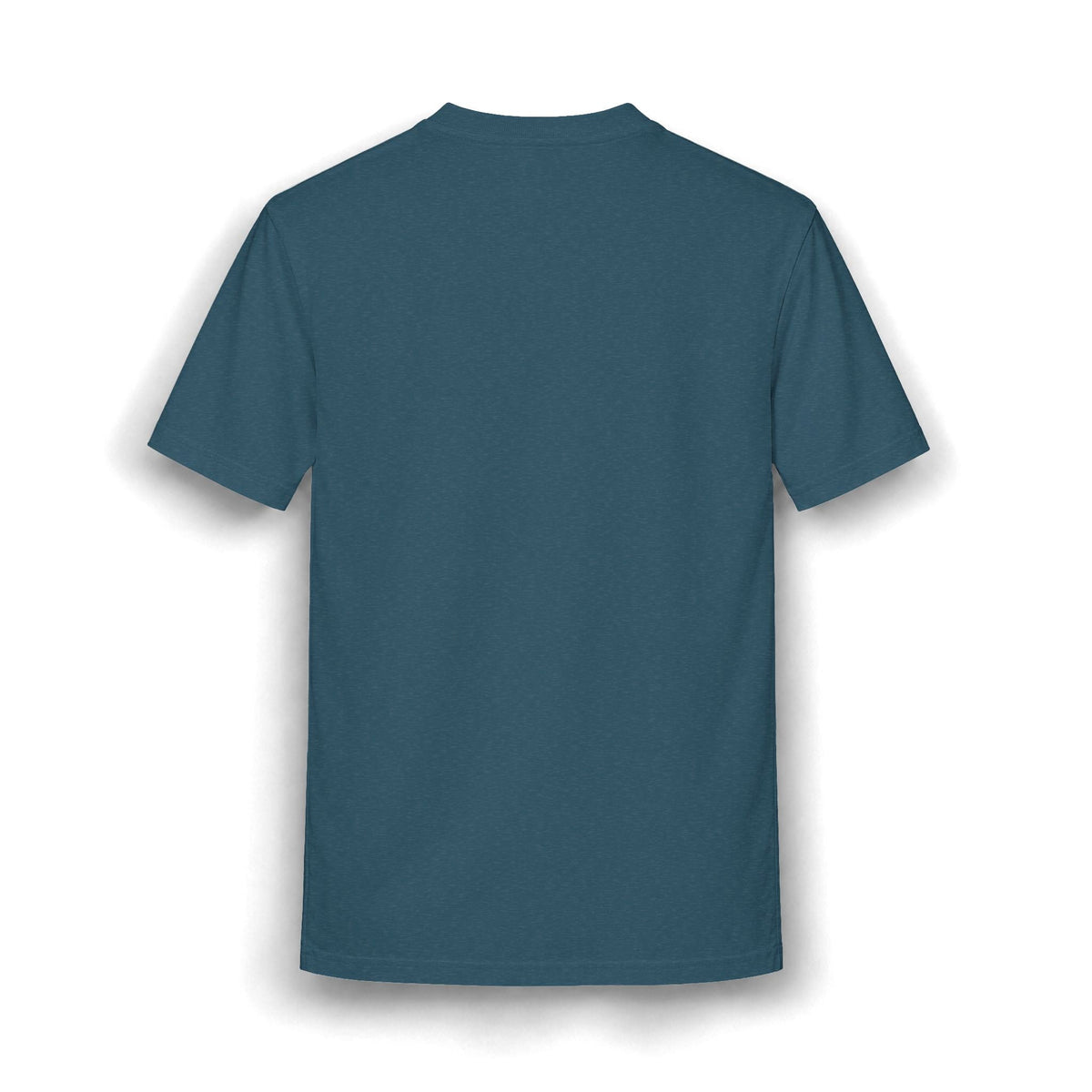 Back view of a PURETE dark teal heathered cotton blend t-shirt with a classic crew neck and relaxed fit