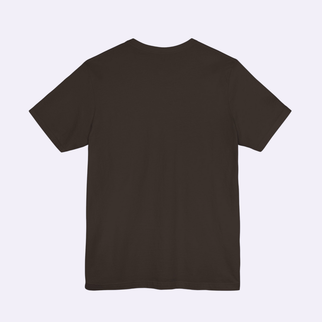 Back view of a PURETE unisex short sleeve jersey t-shirt in solid dark brown cotton with a classic crew neck fit.