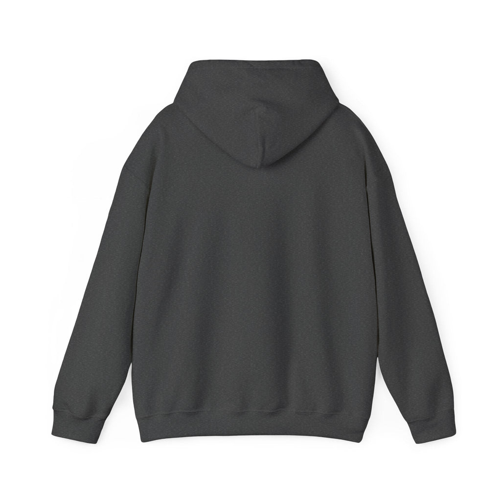 Back view of a PURETE dark grey cotton-polyester blend hoodie with a double-lined hood and long sleeves.