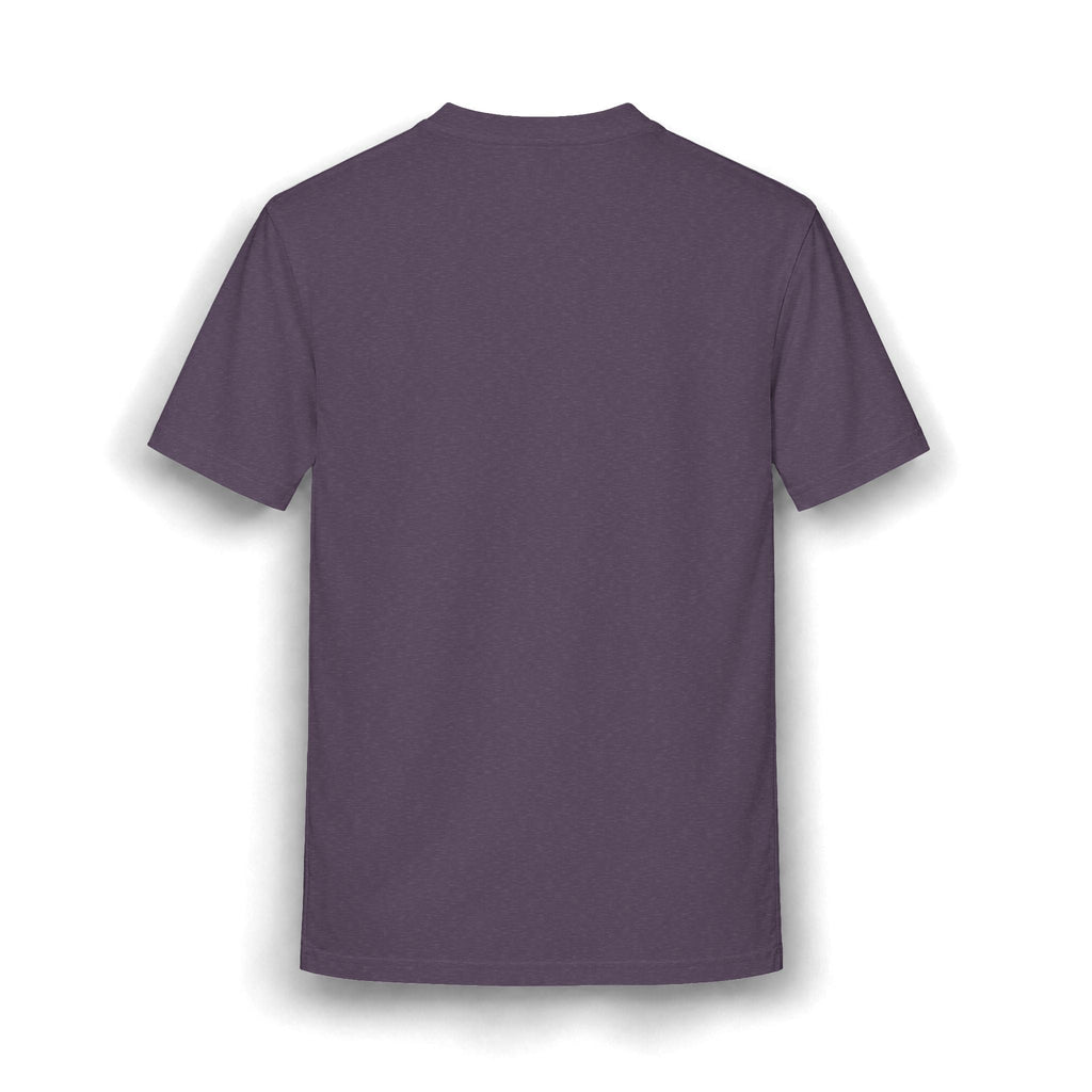 Back view of a PURETE relaxed-fit heather purple cotton blend t-shirt with a clean, plain design.