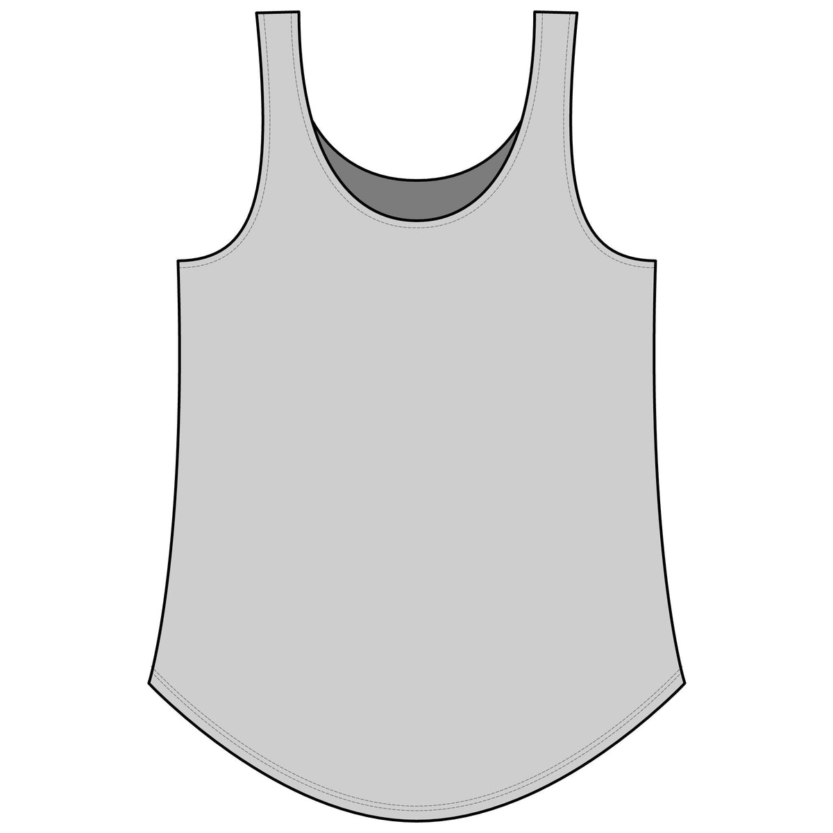 PURETE women's grey festival tank top with a scoop neckline and a flattering curved hem in a soft cotton blend