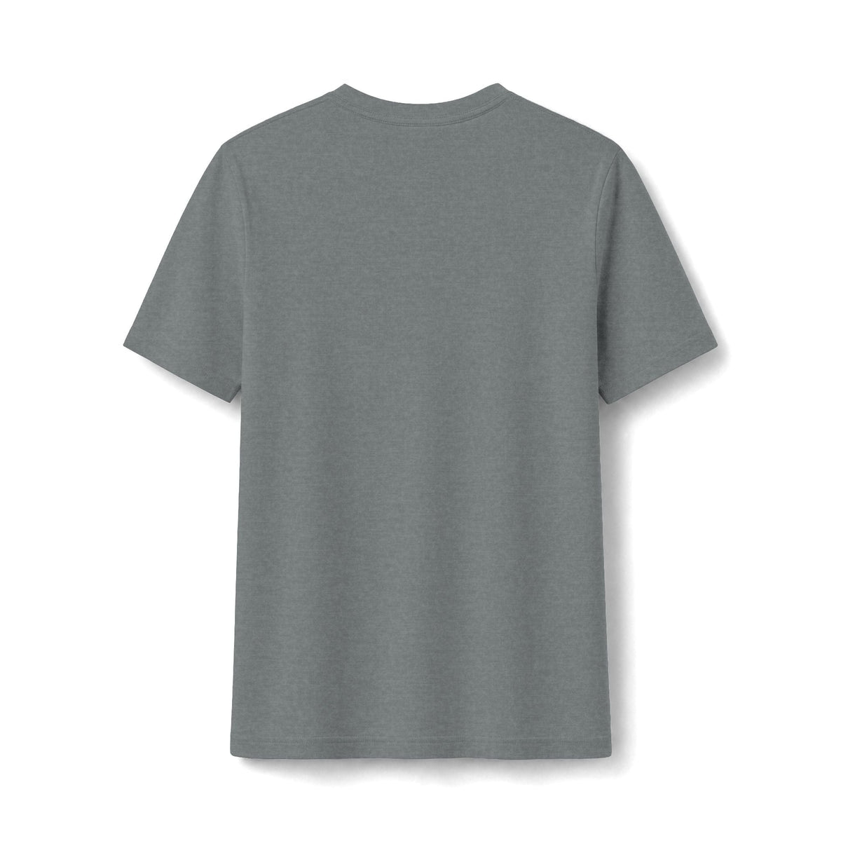 PURETE grey fitted cotton-blend t-shirt, back view of a plain short-sleeve crew neck tee