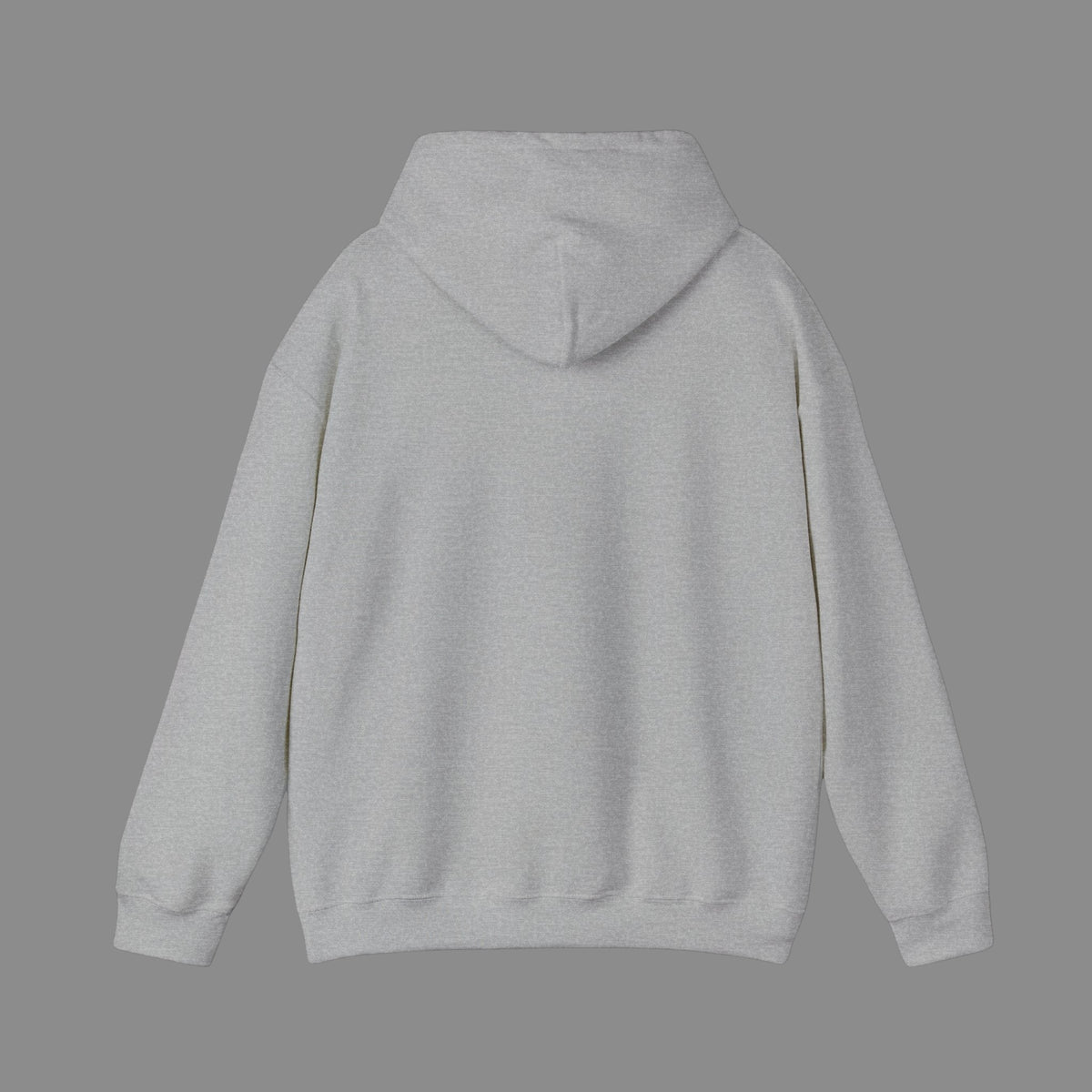 PURETE unisex grey hooded sweatshirt made from a soft cotton-poly blend, shown from the back.