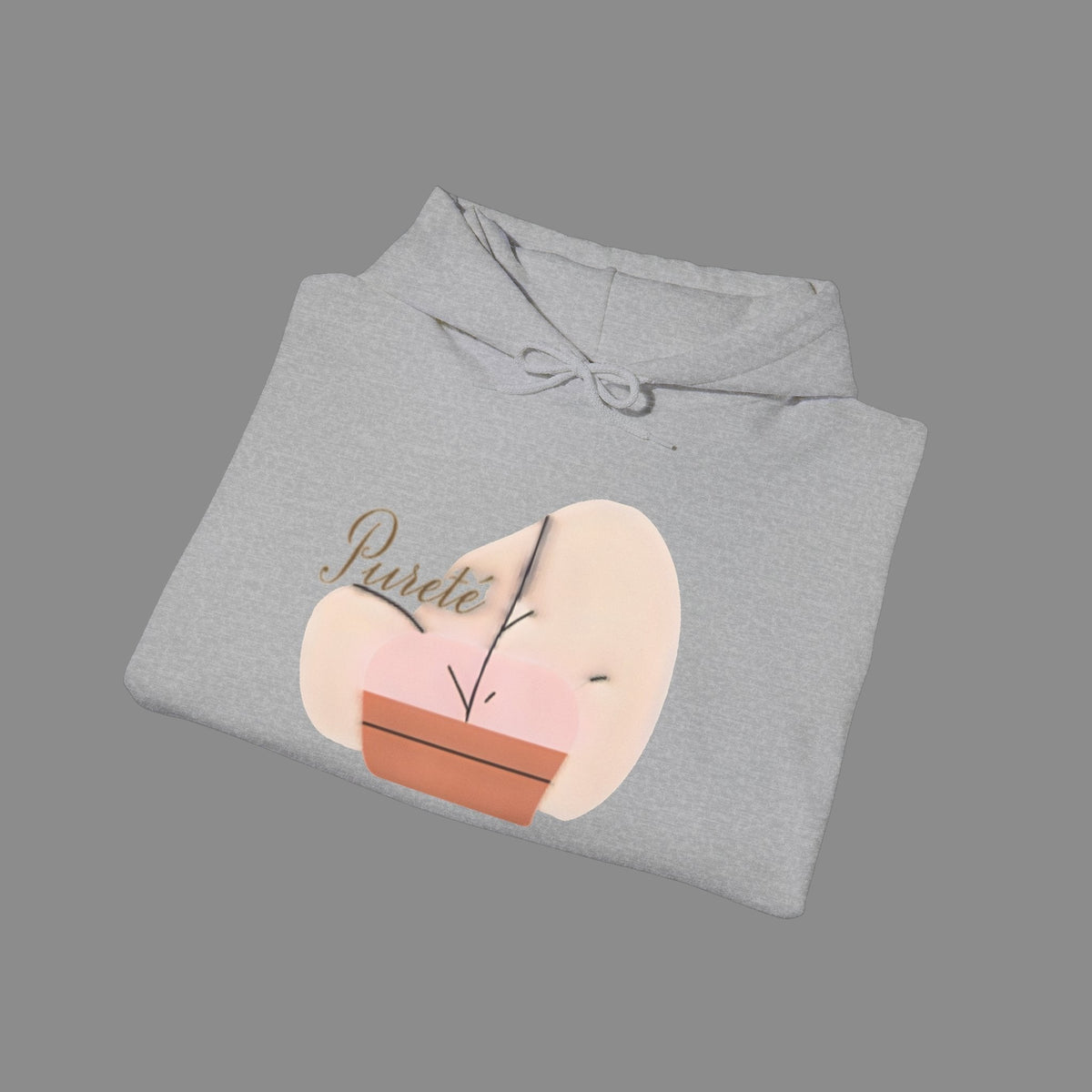 PURETE grey unisex heavy blend hooded sweatshirt with a minimalist potted plant graphic on the front