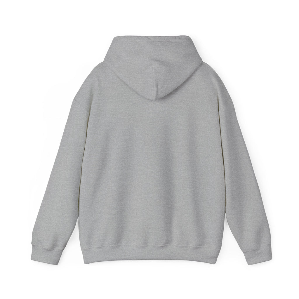 Back view of a PURETE classic grey hoodie made from soft cotton-polyester blend with a double-lined hood.