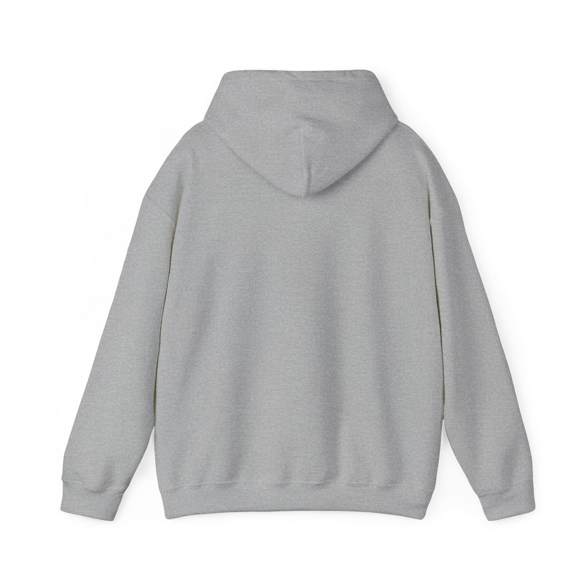 Back view of a PURETE classic grey hoodie made from soft cotton-polyester blend with a double-lined hood.