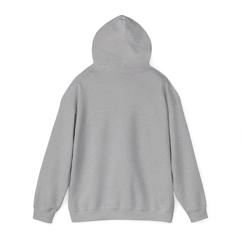 Back view of a PURETE grey cotton-polyester hoodie with a double-lined hood and long sleeves.