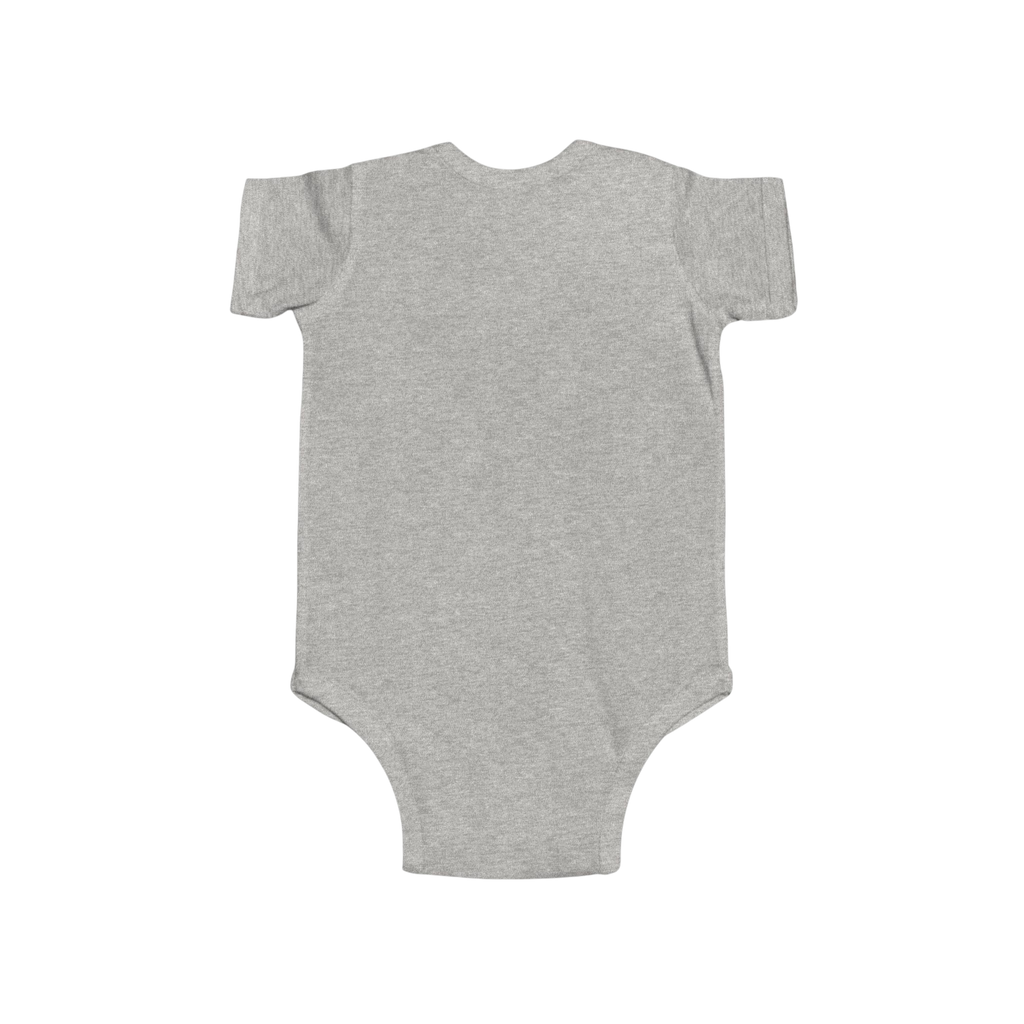 PURETE grey infant bodysuit in soft combed cotton with short sleeves and a classic envelope neckline