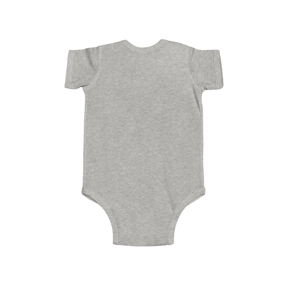 PURETE grey infant bodysuit in soft combed cotton with short sleeves and a classic envelope neckline
