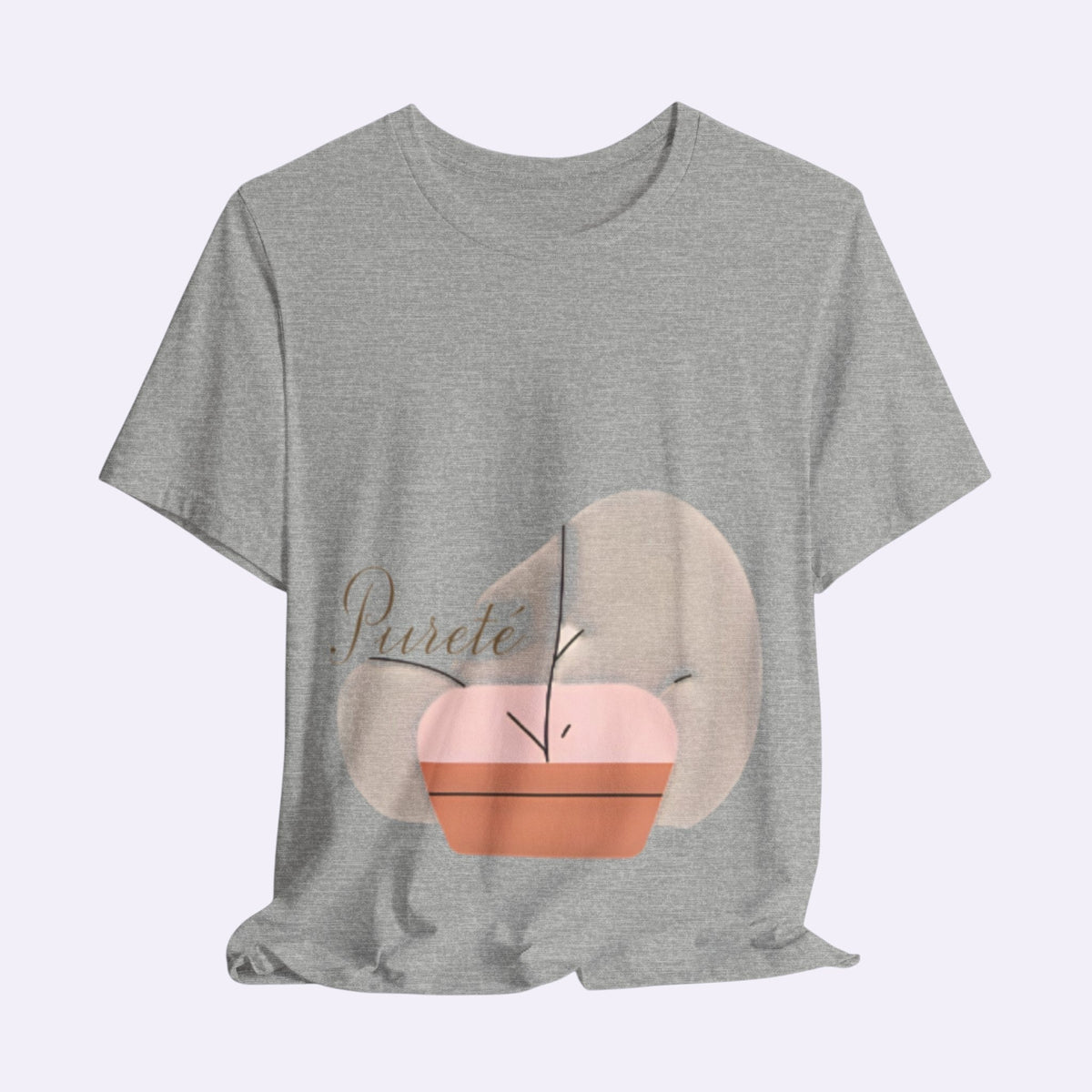 PURETE grey unisex jersey short sleeve t-shirt featuring a minimalist abstract plant graphic on the front.