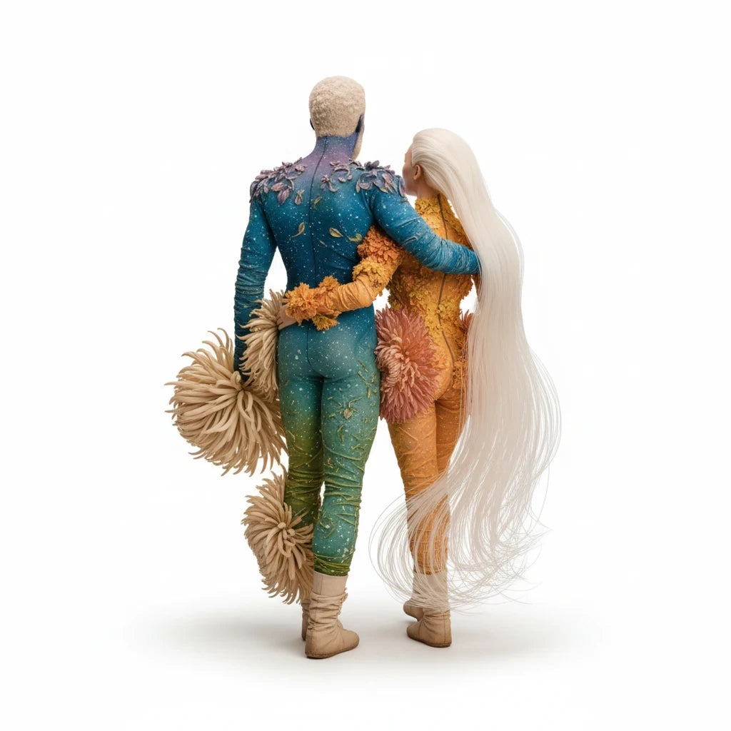 PURETE hardcover journal featuring a fantasy art illustration of two figures with long hair and textured outfits