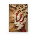 PURETE hardcover journal featuring a surreal artistic portrait of a woman with red and white face paint and flowing hair