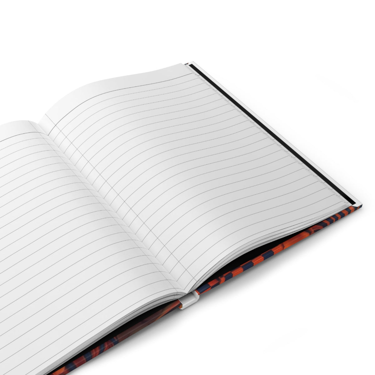 PURETE hardcover journal open to show 150 lined pages with a matte finish and patterned wraparound cover design