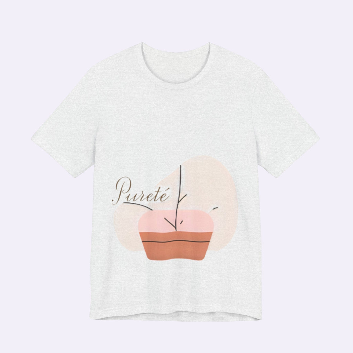 PURETE unisex jersey short sleeve tee in heather grey with a minimalist potted plant graphic on the front.
