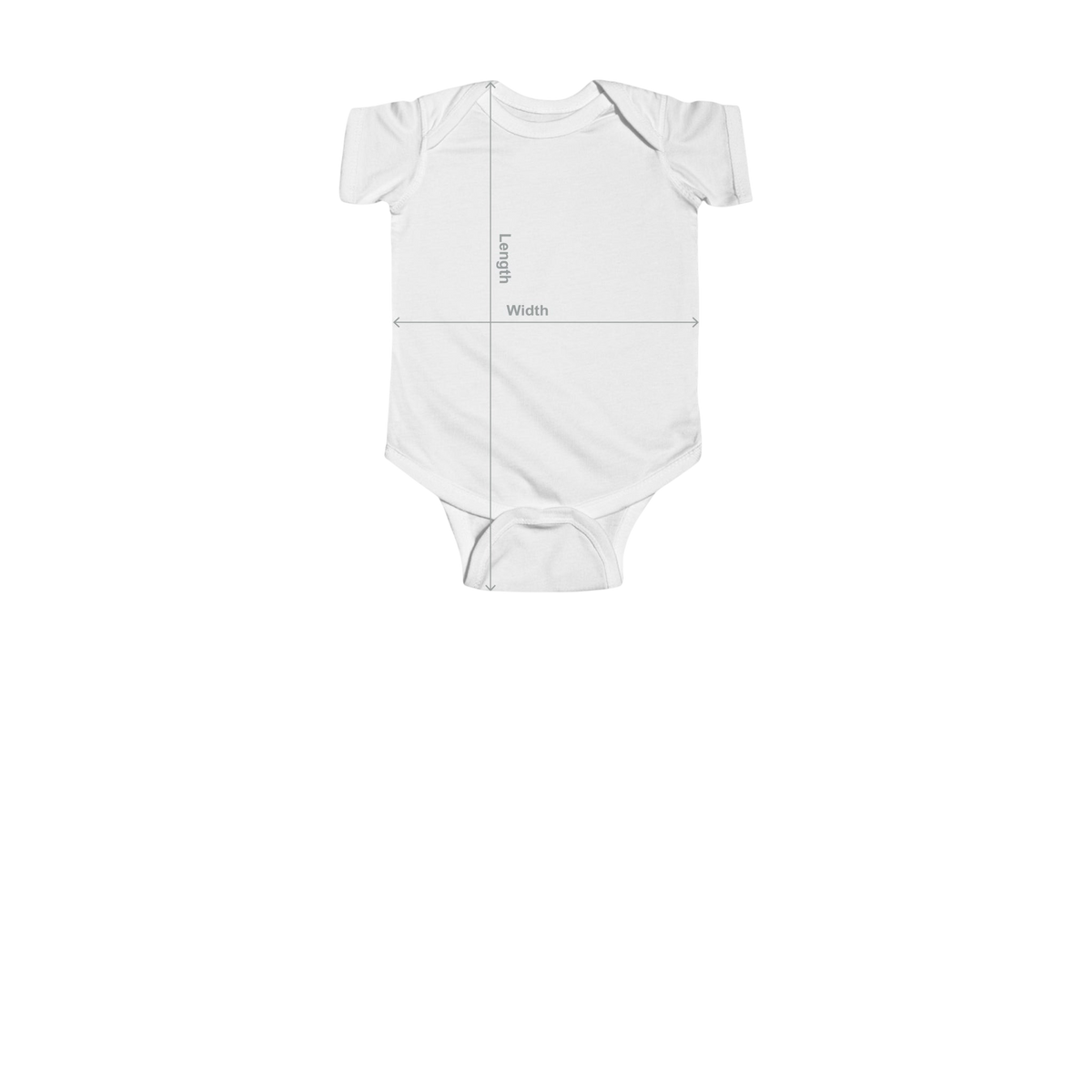 PURETE infant bodysuit size chart showing measurements for length, width, and sleeve length for baby sizes