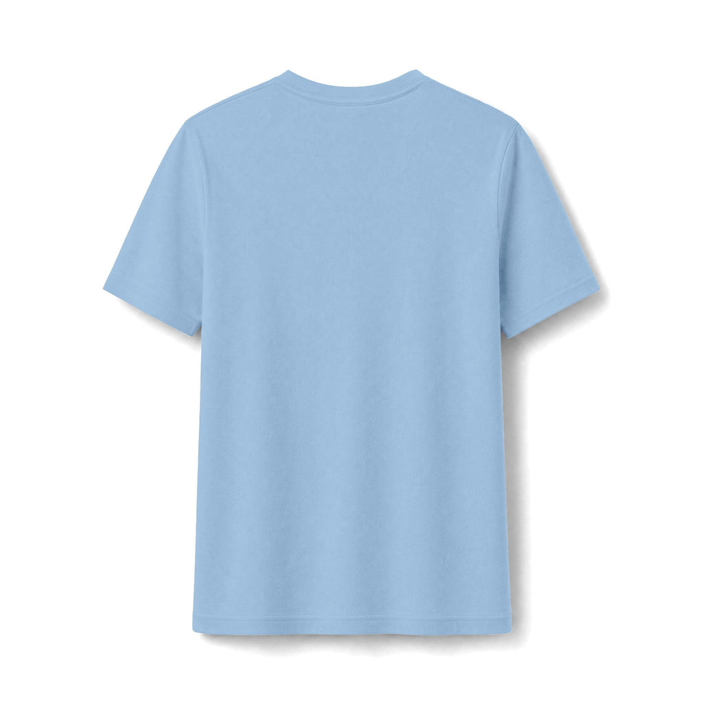 Back view of a plain light blue PURETE fitted cotton-blend t-shirt with a smooth, minimalist finish.