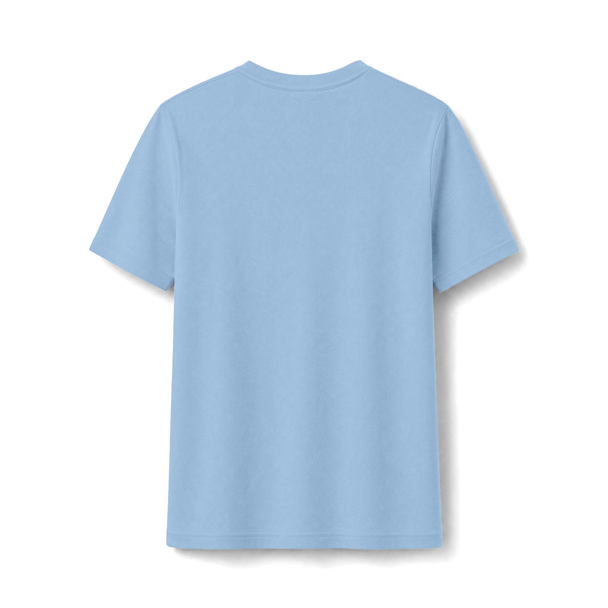 PURETE light blue fitted women's t-shirt, back view, plain cotton-poly blend fabric