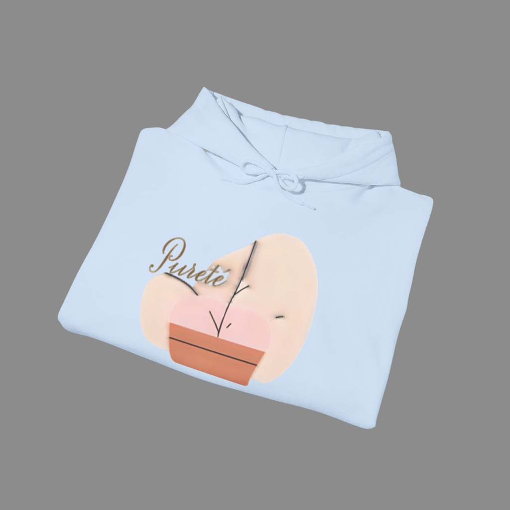 PURETE light blue unisex hooded sweatshirt with a minimalist potted plant graphic on the front