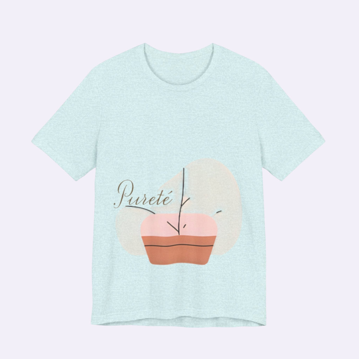 PURETE unisex light blue jersey short sleeve crew neck t-shirt with a minimalist potted plant graphic print