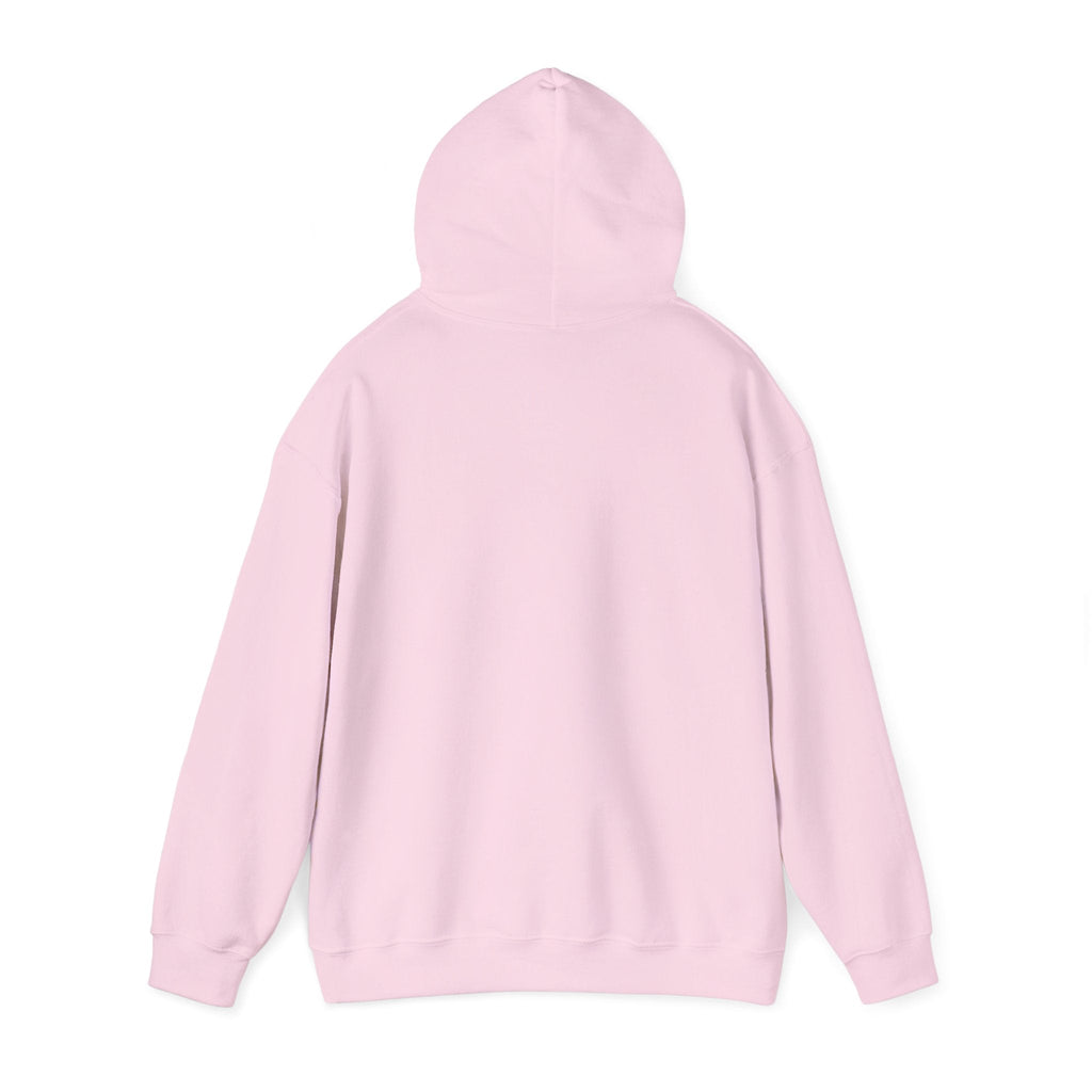 Back view of a PURETE light pink cotton-blend hoodie with a double-lined hood and long sleeves.