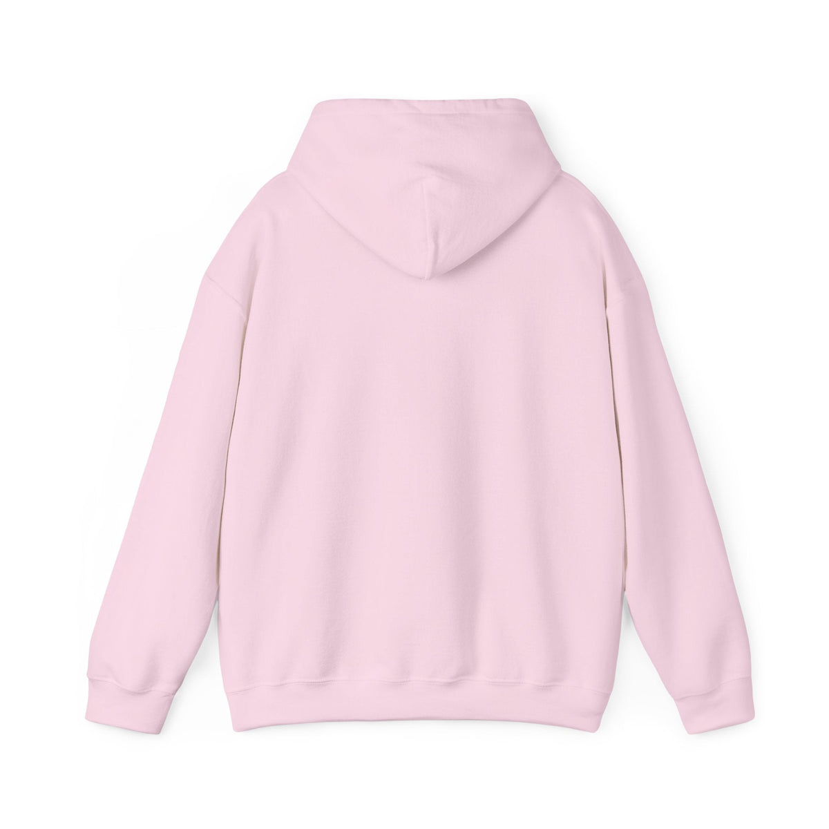 Back view of a PURETE light pink cotton-blend hoodie with a double-lined hood and long sleeves.