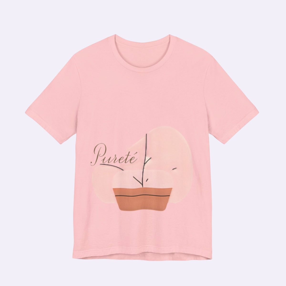 PURETE unisex light pink jersey short sleeve t-shirt with a minimalist potted plant graphic on the front