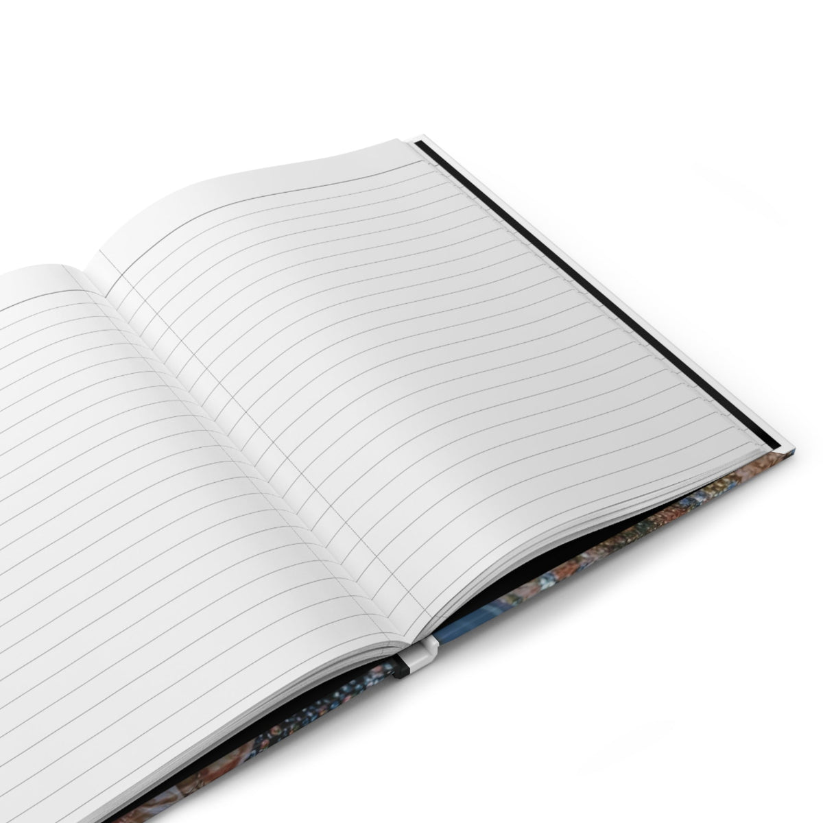 Open PURETE hardcover journal with 150 lined pages and casewrap binding shown from a high angle