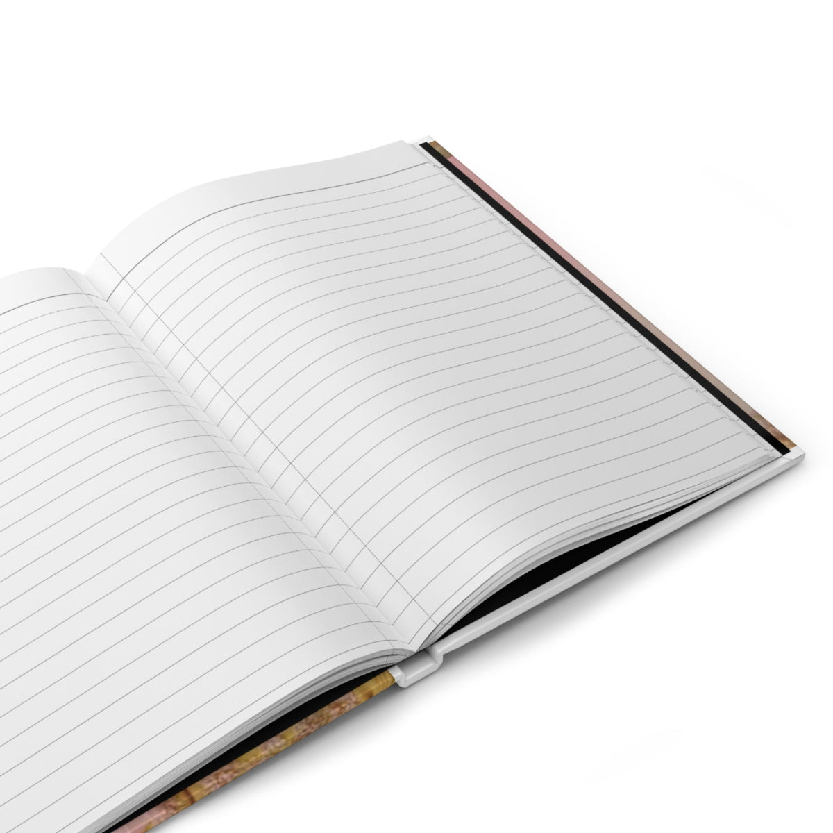PURETE hardcover journal with open pages showing white lined paper and casewrap binding on a clean white background
