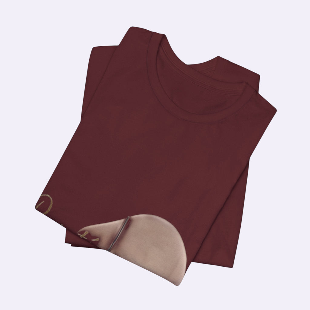 PURETE unisex jersey short sleeve crew neck t-shirt in deep maroon cotton folded neatly on a light background