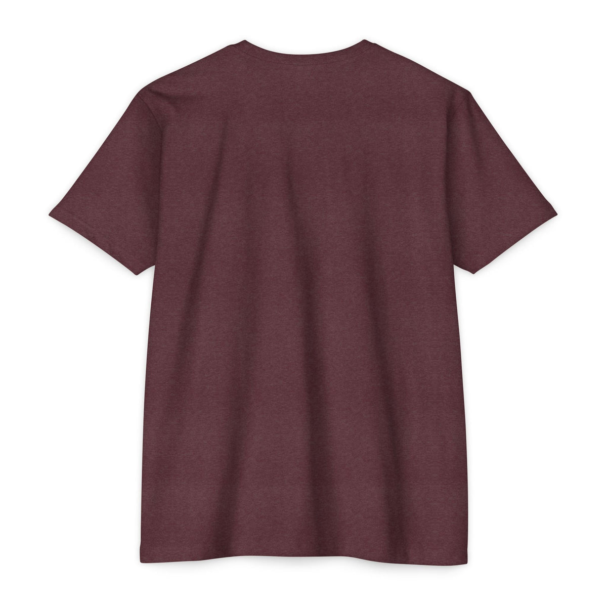 PURETE unisex maroon CVC jersey t-shirt, back view, made from a lightweight cotton-poly blend with a classic fit.