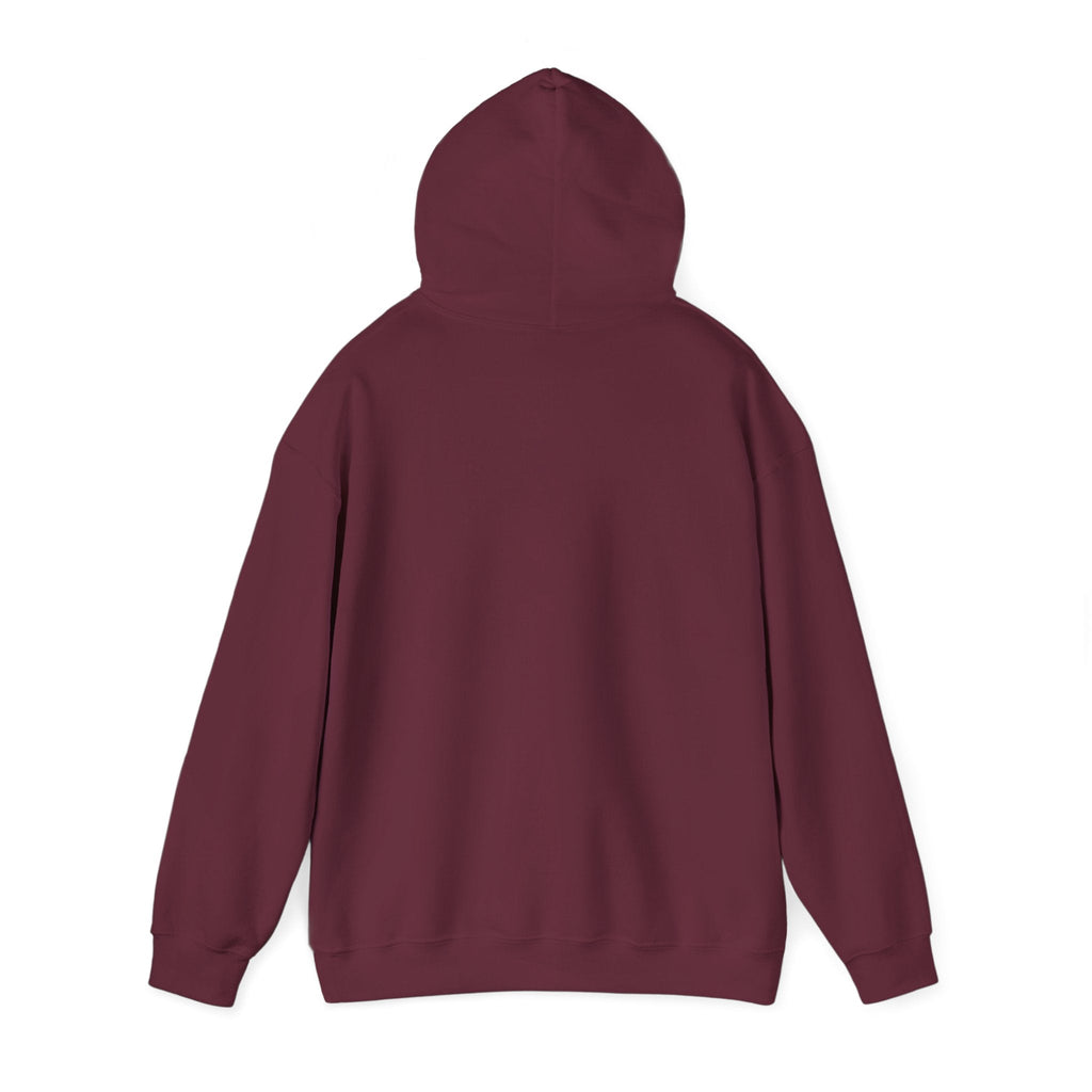 PURETE classic maroon hoodie, back view, showing soft cotton-polyester blend fabric and a double-lined hood.