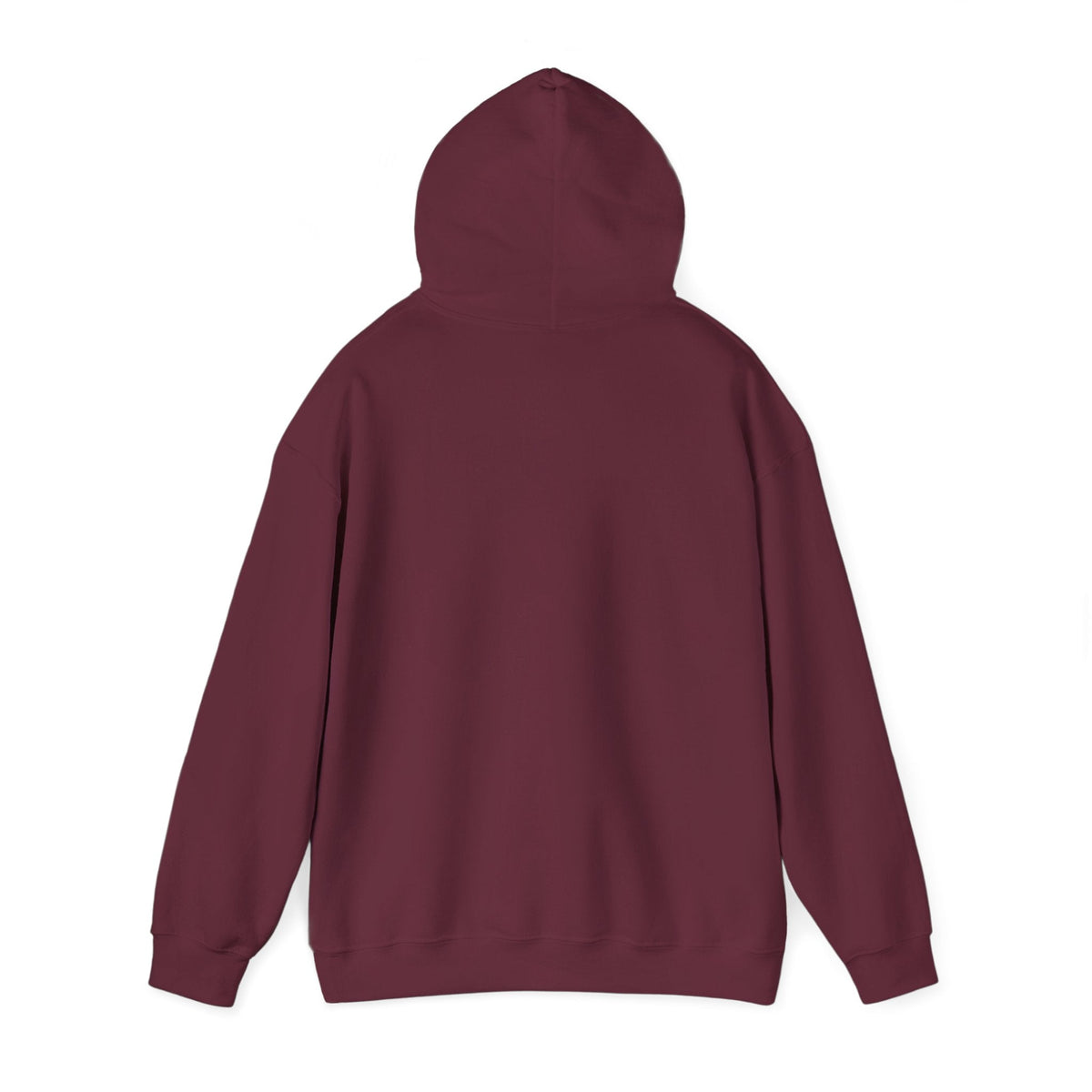 PURETE classic maroon hoodie, back view, showing soft cotton-polyester blend fabric and a double-lined hood.
