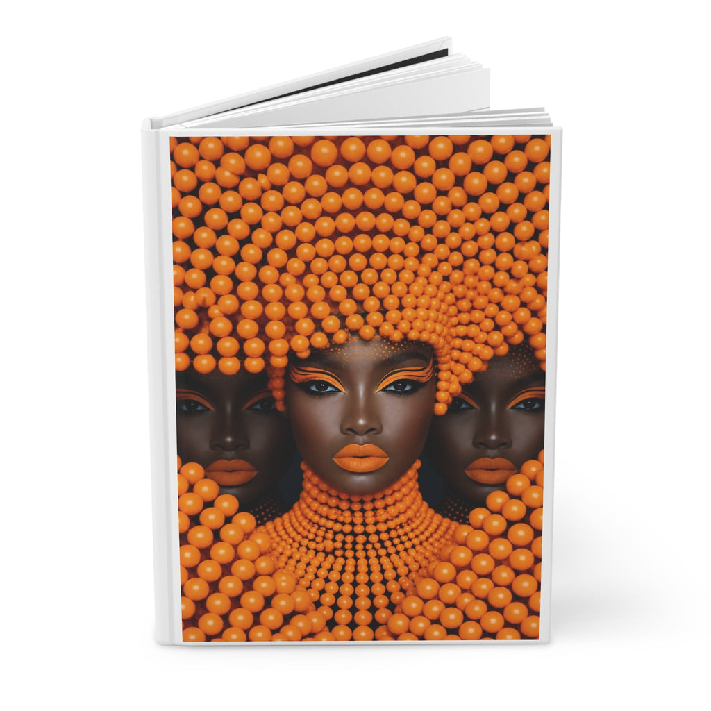 PURETE hardcover journal featuring a vibrant orange beaded portrait design with a smooth matte finish