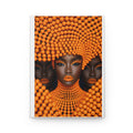 PURETE hardcover journal featuring a vibrant orange beaded portrait design with a matte finish and lined pages.
